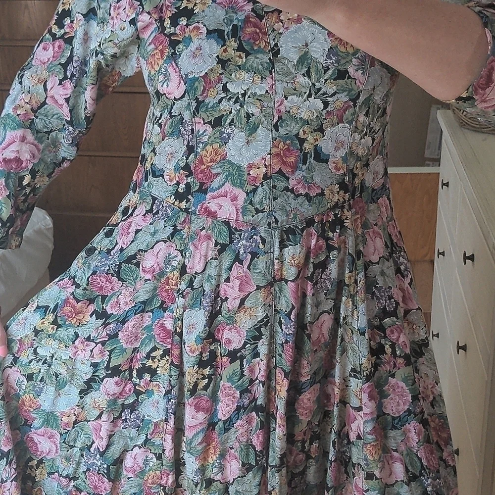 Vintage 80's 90's Floral Long Midi Dress - Picture 4 of 12